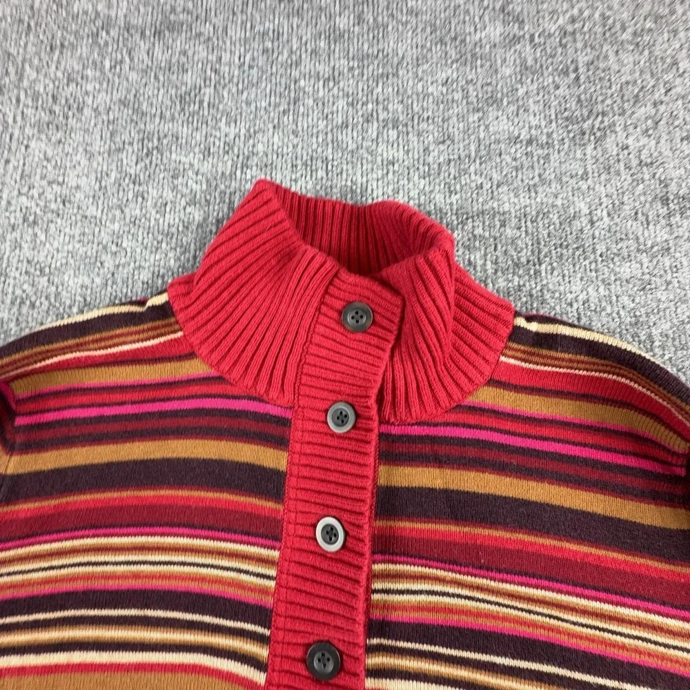 Eddie Bauer Sweater Womens XL Multicolor Striped Turtleneck Henley Knit Pullover